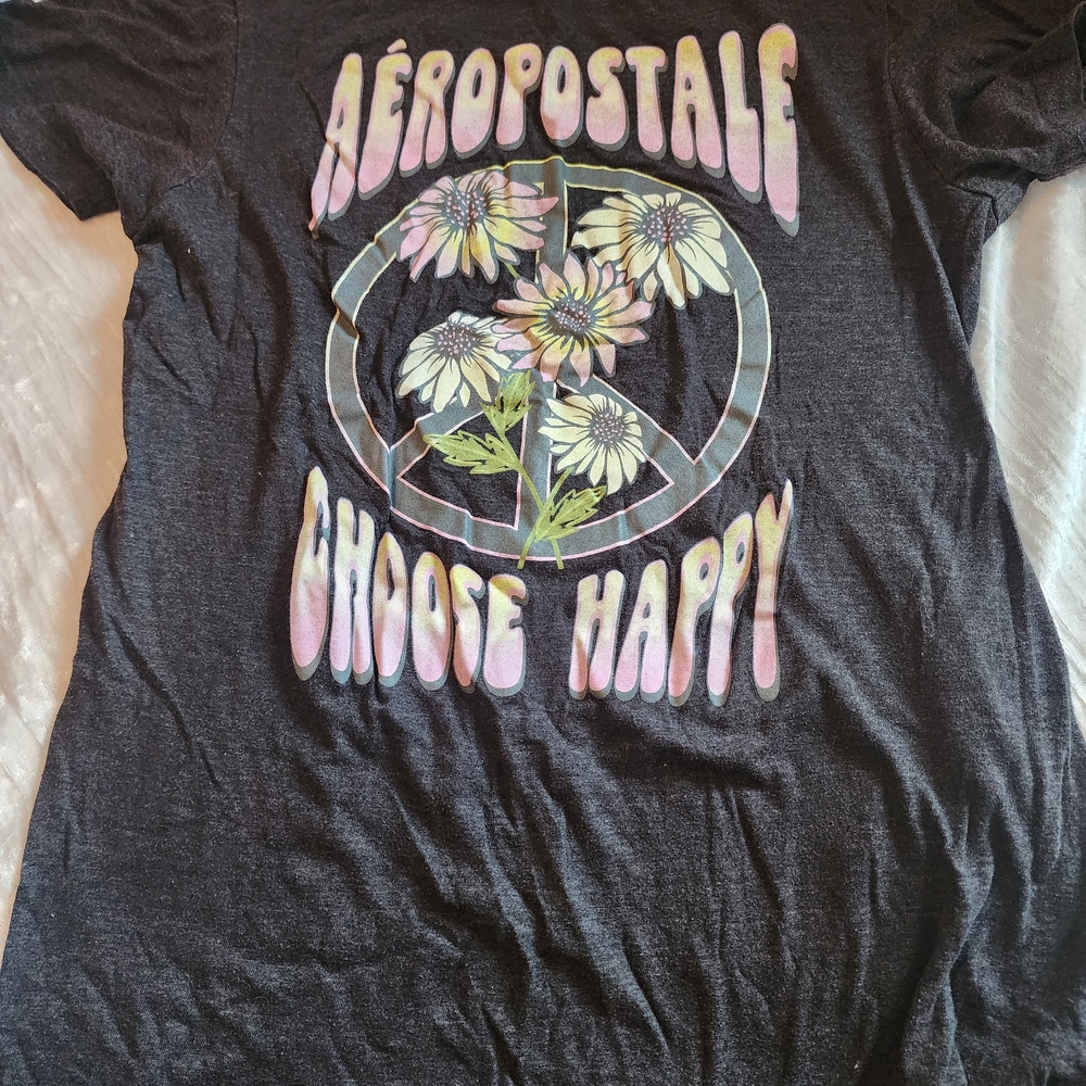 Aeropostale Graphic Tee with Peace Sign and Flowers